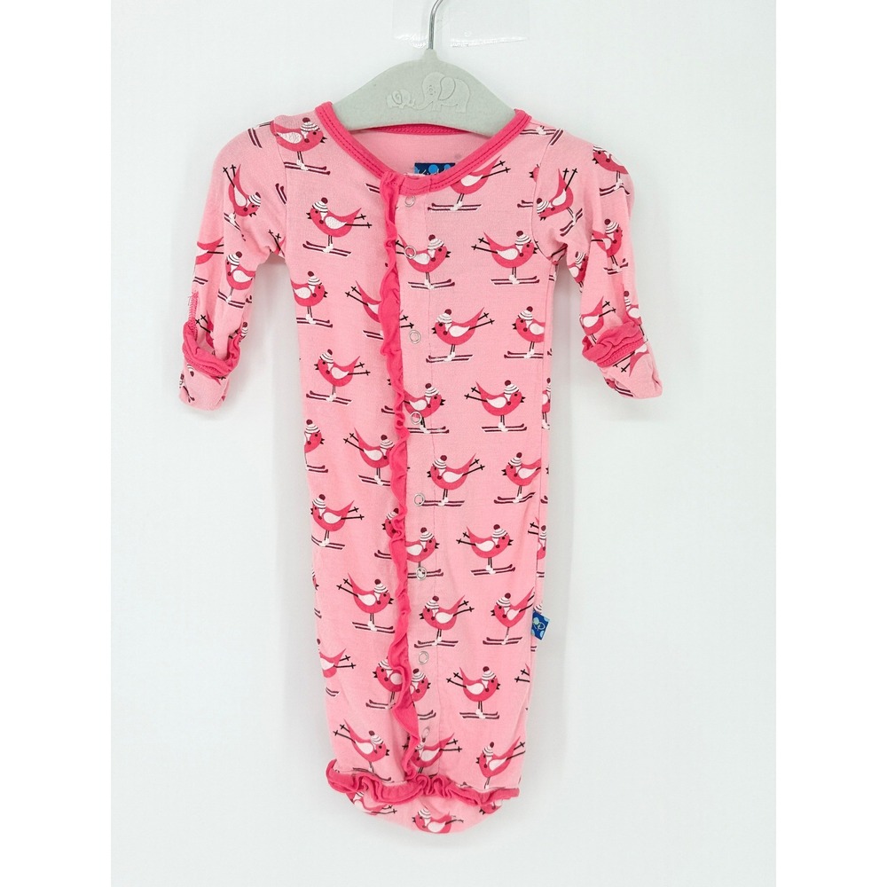 KicKee Pants Bamboo Sleeping Gown Sack Size Preemie Ruffles Animals PInk Snap